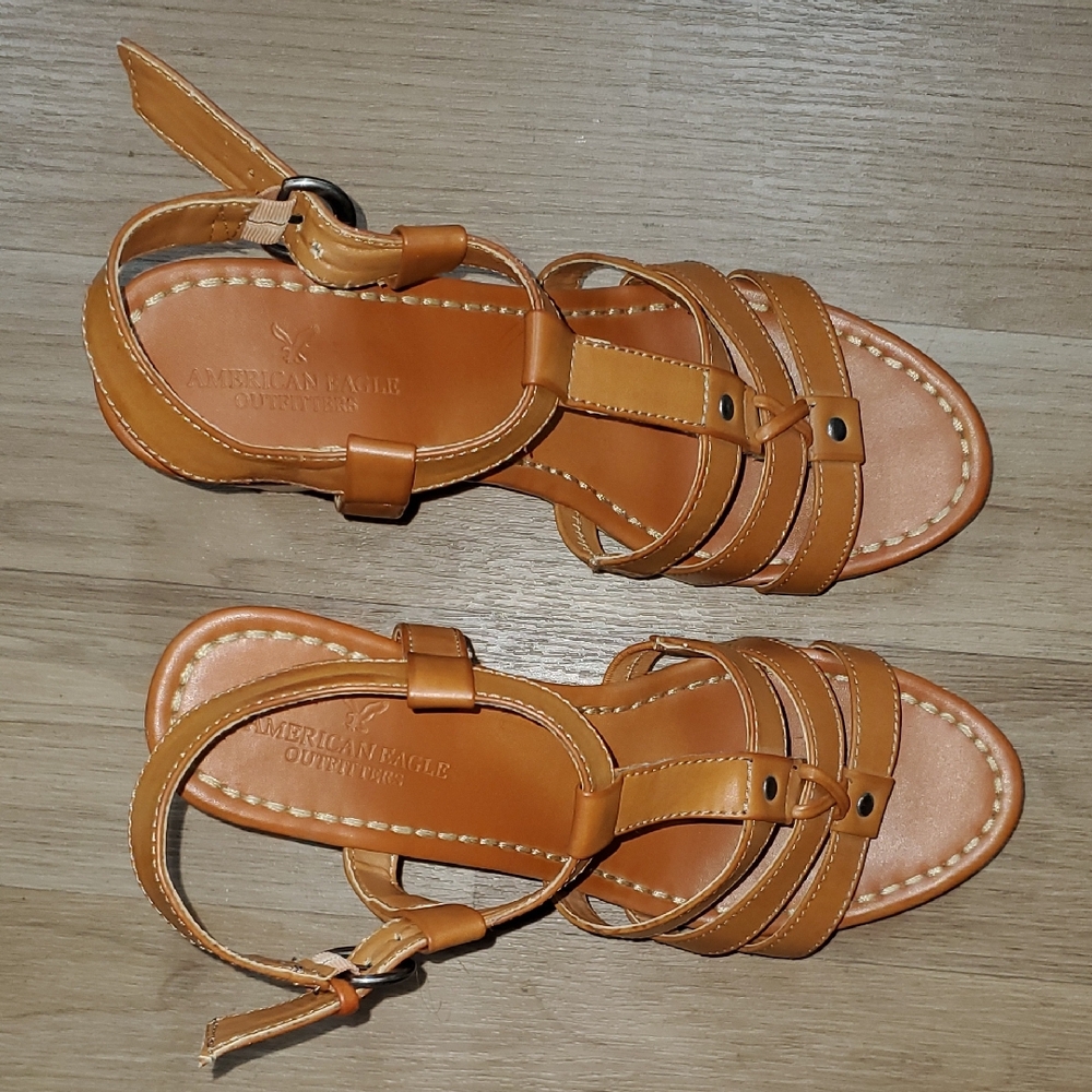 American Eagle Outfitters Brown Strappy Wedgewood Sandals